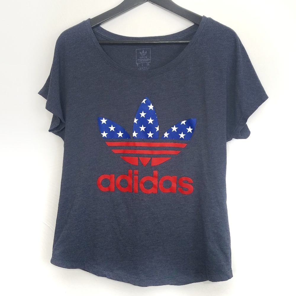 Adidas Logo Stars and Stripes Navy Blue tee